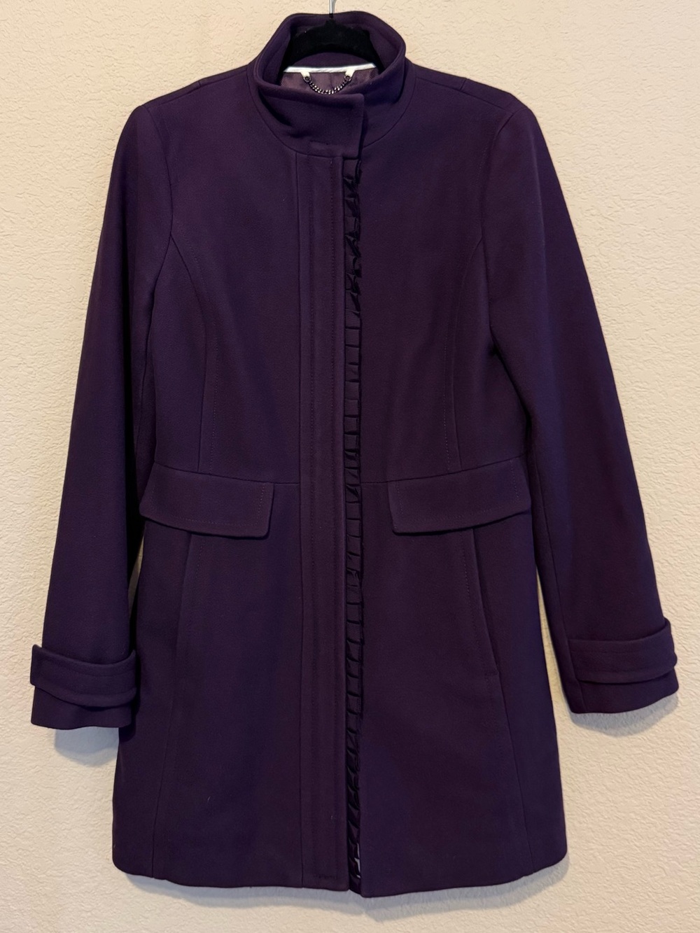 Banana Republic Purple Italian Fabric Wool Blend Coat Jacket Ruffle women’s Sz M